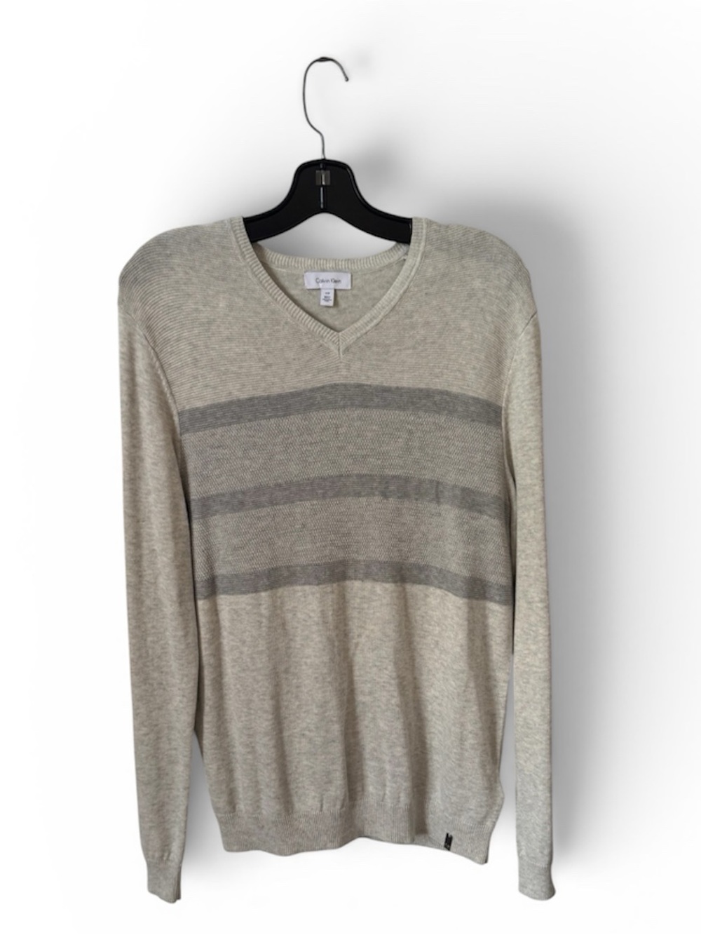 Calvin Klein Light Gray Striped V-Neck Sweater